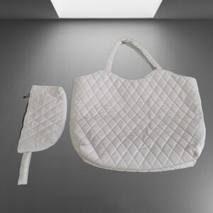 NEW TOTE Eegant Off-White Quilted  + Matching‎ Pouch